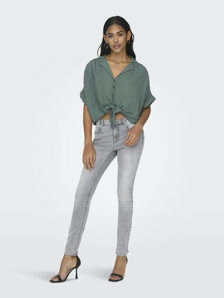 Only Short Sleeve Tie Shirt in Green