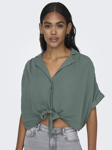 Only Short Sleeve Tie Shirt in Green