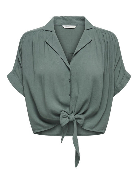 Only Short Sleeve Tie Shirt in Green