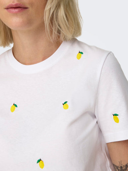 ONLY Embroidered Lemon T-Shirt in White