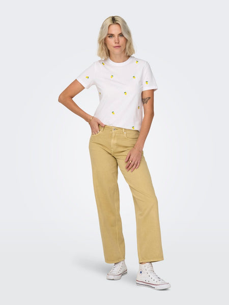 ONLY Embroidered Lemon T-Shirt in White