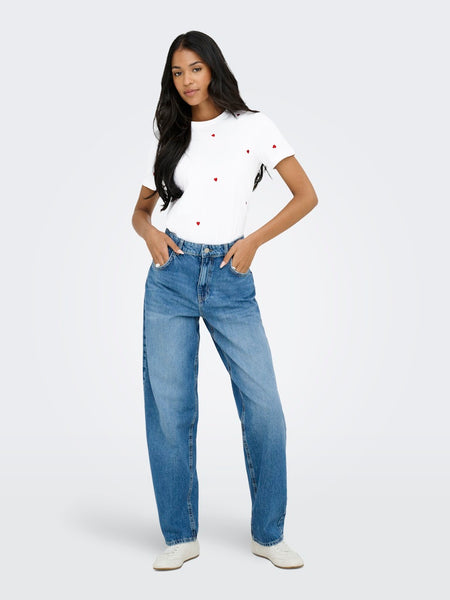 ONLY Embroidered Heart T-Shirt in White