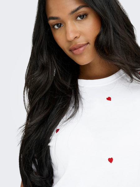 ONLY Embroidered Heart T-Shirt in White