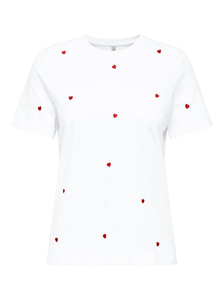 ONLY Embroidered Heart T-Shirt in White