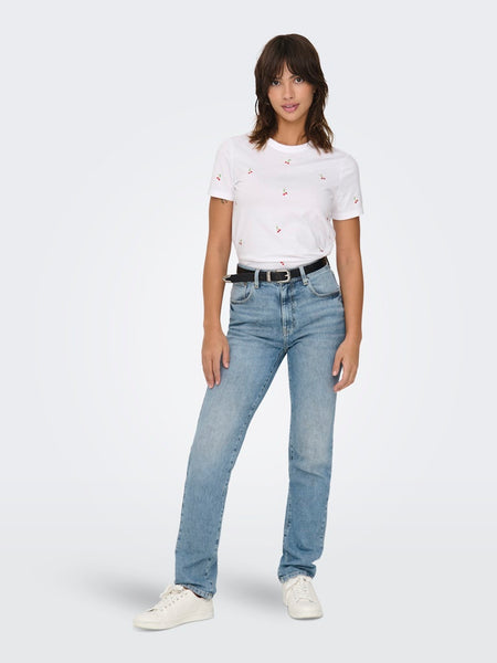 ONLY Embroidered Cherry T-Shirt in White