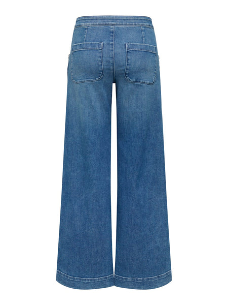 ONLY Wide Leg Button Detail Jeans in Medium Blue