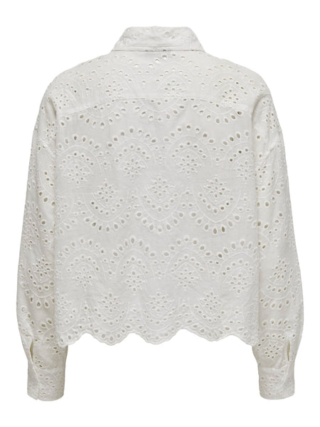 ONLY Broderie Anglaise Short Scallop Hem Shirt in White
