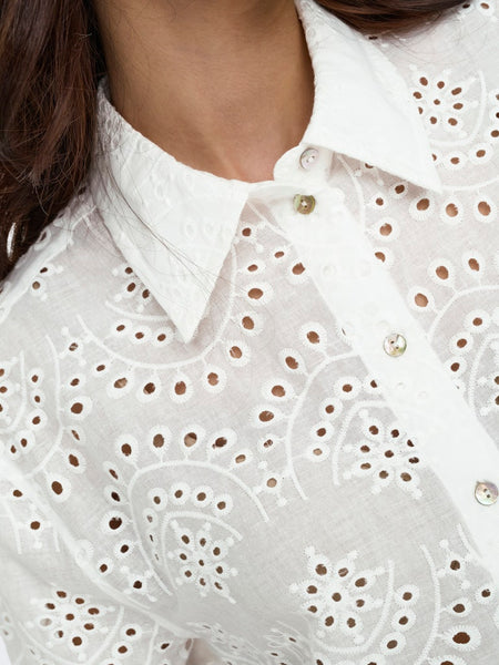ONLY Broderie Anglaise Short Scallop Hem Shirt in White