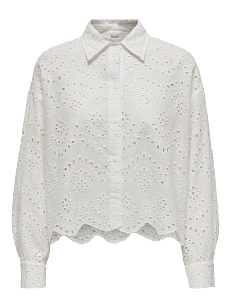 ONLY Broderie Anglaise Short Scallop Hem Shirt in White