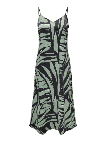 Only Patterned Satin Look Slip Dress in Green