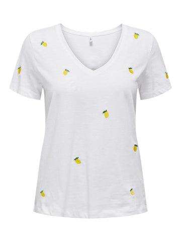 Only Embroidered Lemon T-Shirt in White