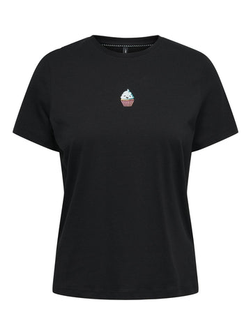 Only Embroidered Cupcake T-Shirt in Black