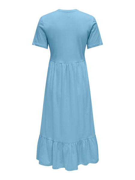 Only Short Sleeve Cotton Midi Dress in Blue