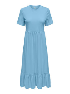 Only Short Sleeve Cotton Midi Dress in Blue