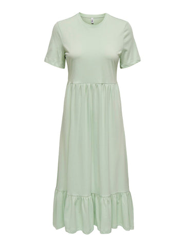 Only Short Sleeve Cotton Midi Dress in Green