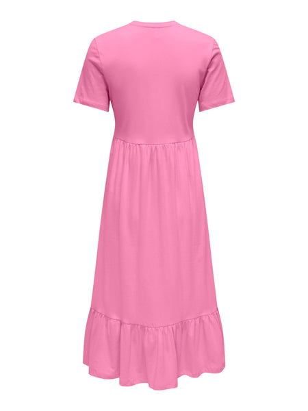 Only Short Sleeve Cotton Midi Dress in Pink