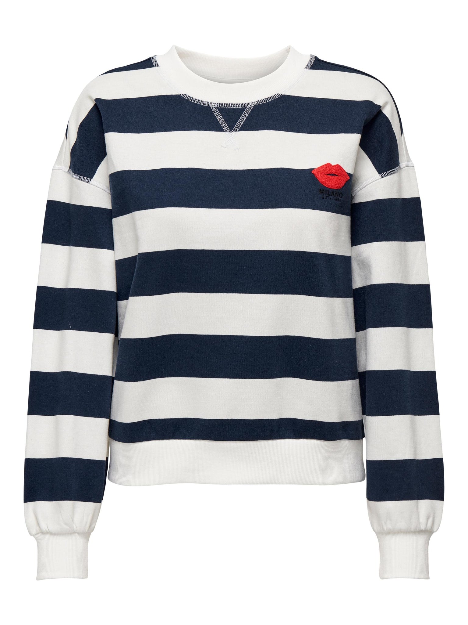Only Striped 'Milano' Embroidered Sweatshirt in Navy