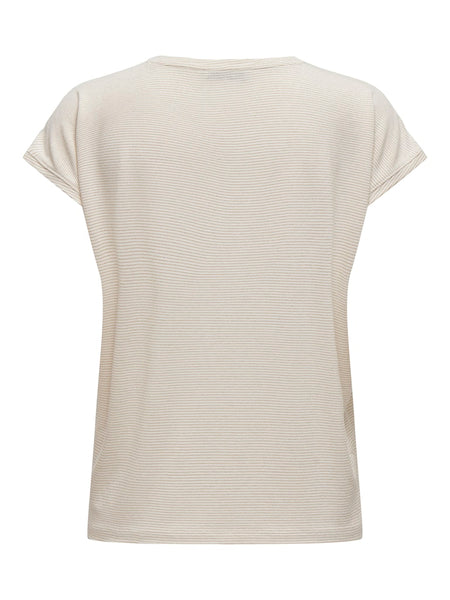 ONLY Striped Glitter T-Shirt in Cream
