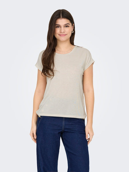 ONLY Striped Glitter T-Shirt in Cream