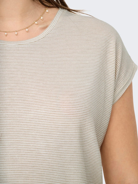 ONLY Striped Glitter T-Shirt in Cream