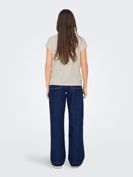ONLY Striped Glitter T-Shirt in Cream
