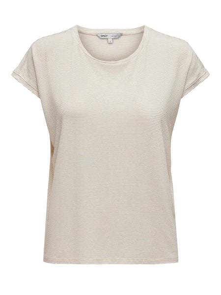 ONLY Striped Glitter T-Shirt in Cream