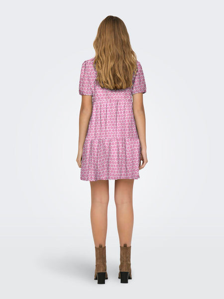 Only Patterned Short Sleeve Short Dress in Pink