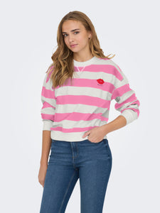 Only Striped 'Milano' Embroidered Sweatshirt in Pink