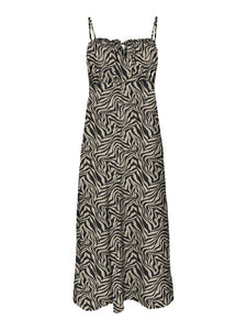 Only Zebra Print Sleeveless Midi Dress in Brown