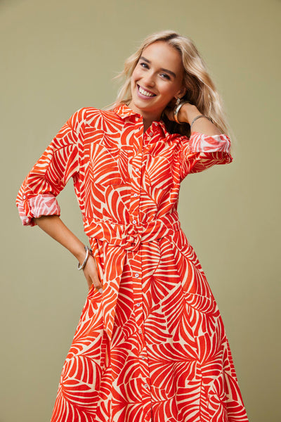 Only Patterned Linen Blend Shirt Dress in Orange