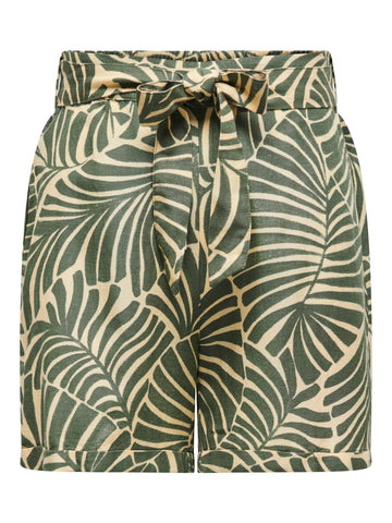 Only Patterned Linen Blend Shorts in Green