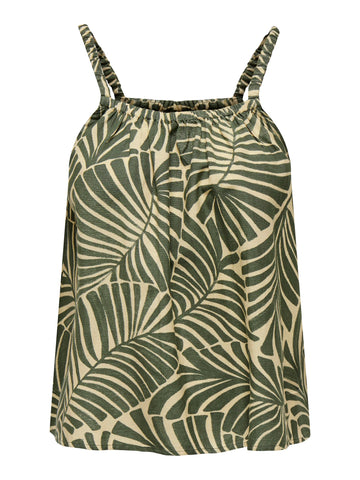 Only Patterned Linen Blend Cami Top in Green