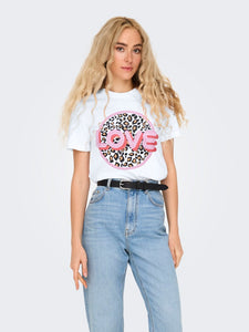 Only Printed Leopard Love T-Shirt in White