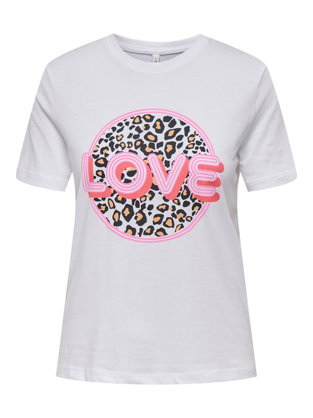 Only Printed Leopard Love T-Shirt in White