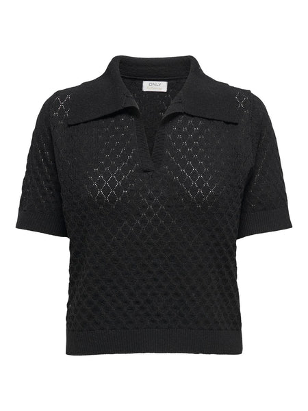 Only Short Sleeve Knitted Polo Shirt in Black