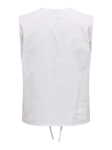 Only Sleeveless Embroidered Tie Top in White