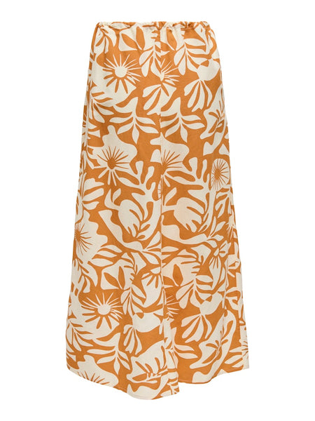 Only Long Floral Linen Blend Skirt in Orange