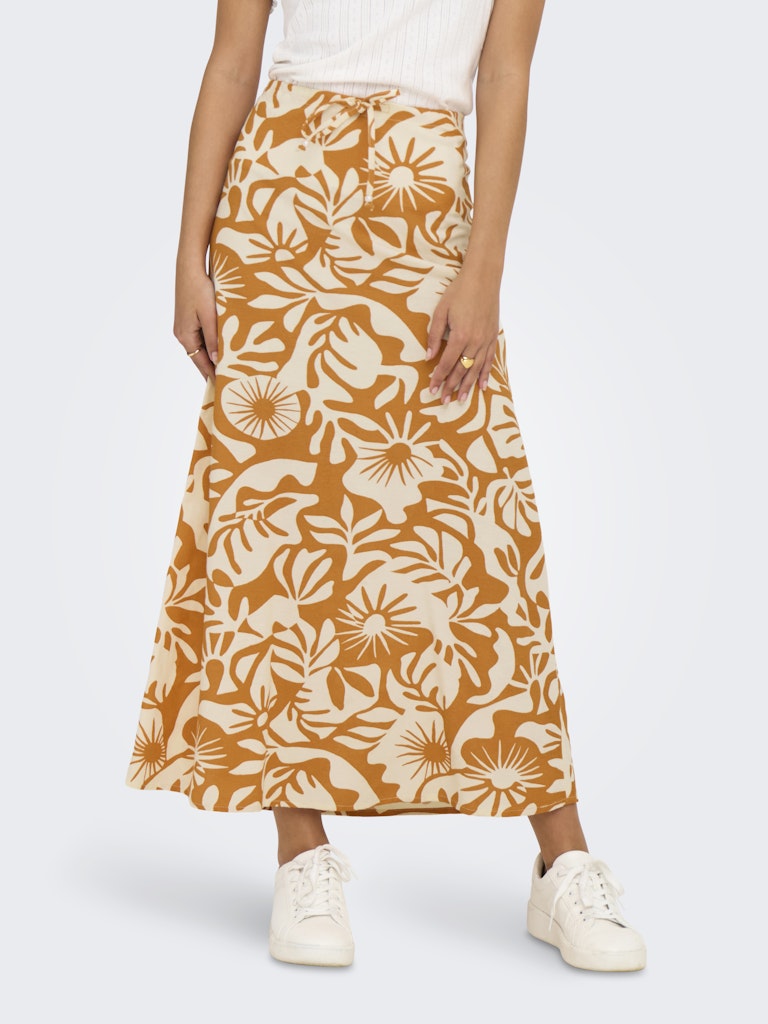 Only Long Floral Linen Blend Skirt in Orange