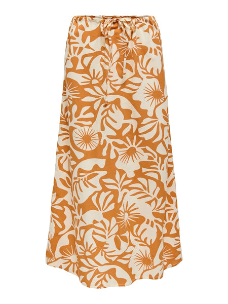 Only Long Floral Linen Blend Skirt in Orange
