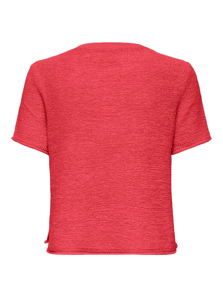Only Short Sleeve Knitted Top in Coral