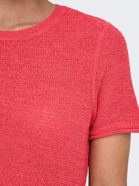 Only Short Sleeve Knitted Top in Coral