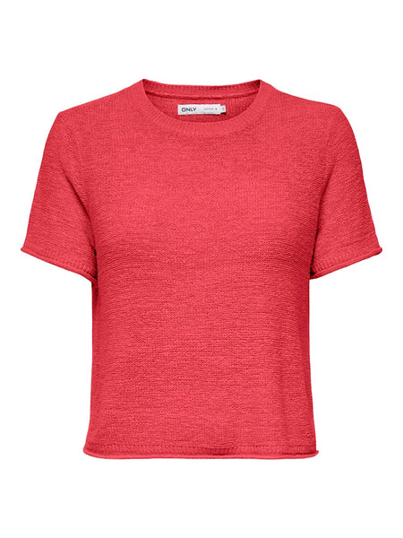 Only Short Sleeve Knitted Top in Coral