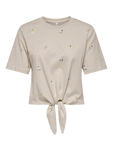 Only Yoga Lady Tie T-Shirt in Beige