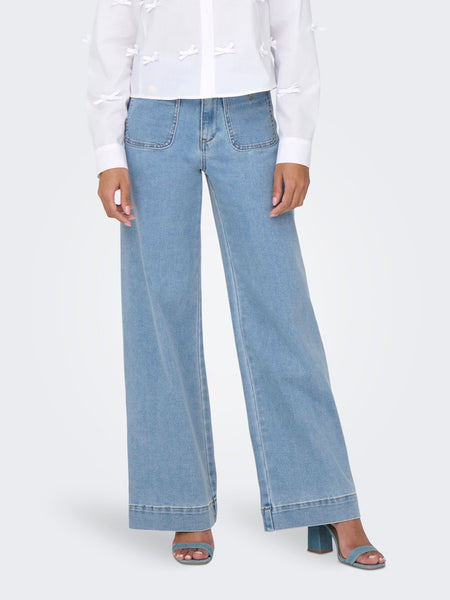 ONLY High Waist Wide Leg Pocket Jeans in Light Blue