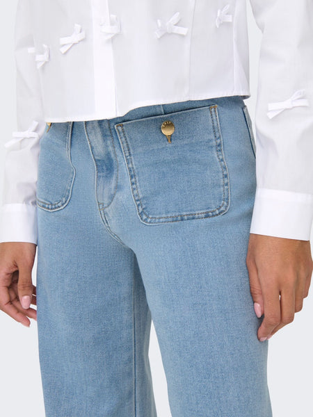 ONLY High Waist Wide Leg Pocket Jeans in Light Blue