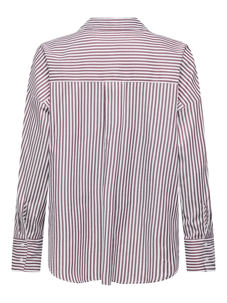 ONLY Striped V-Neck Shirt in Burgundy