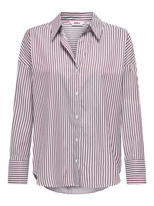 ONLY Striped V-Neck Shirt in Burgundy