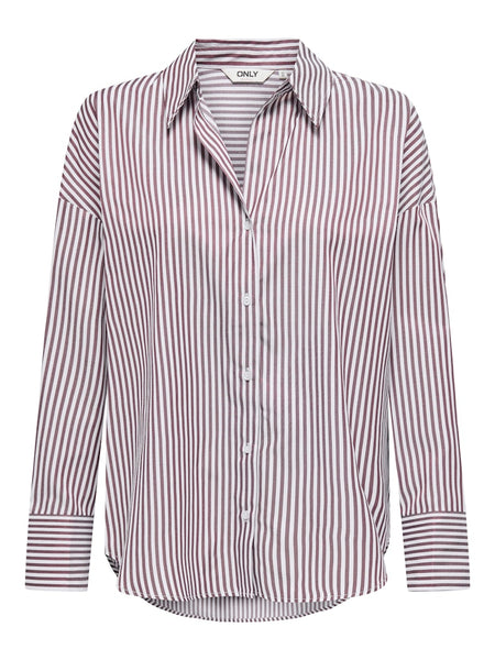 ONLY Striped V-Neck Shirt in Burgundy