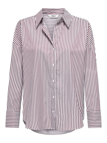 ONLY Striped V-Neck Shirt in Burgundy