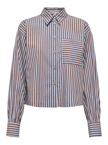 ONLY Striped Short Shirt in Brown